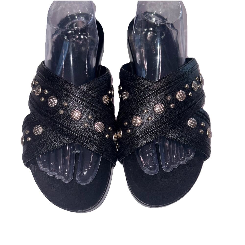 Black Studded Crisscross Slide Sandals